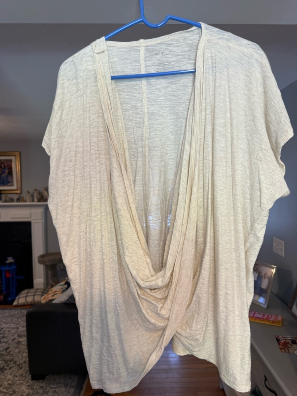 J. Jill Cream Draped Front Short Sleeve Top